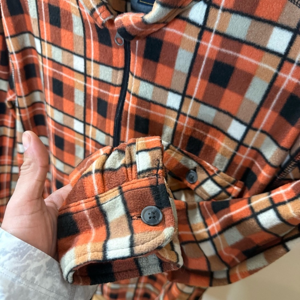 Men's Casual Plaid Button Down Shirt - Orange and Black - Picture 5 of 8